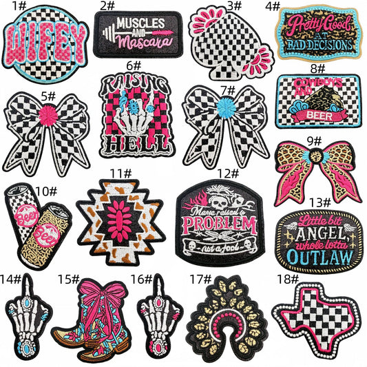 SUPERVALUECHOICE HCSEYSB00032 18Pcs Western Cowgirl Slogan Embroidered Iron On Patches Country Style Clothing DIY Appliques