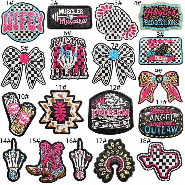 SUPERVALUECHOICE HCSEYSB00032 18Pcs Western Cowgirl Slogan Embroidered Iron On Patches Country Style Clothing DIY Appliques