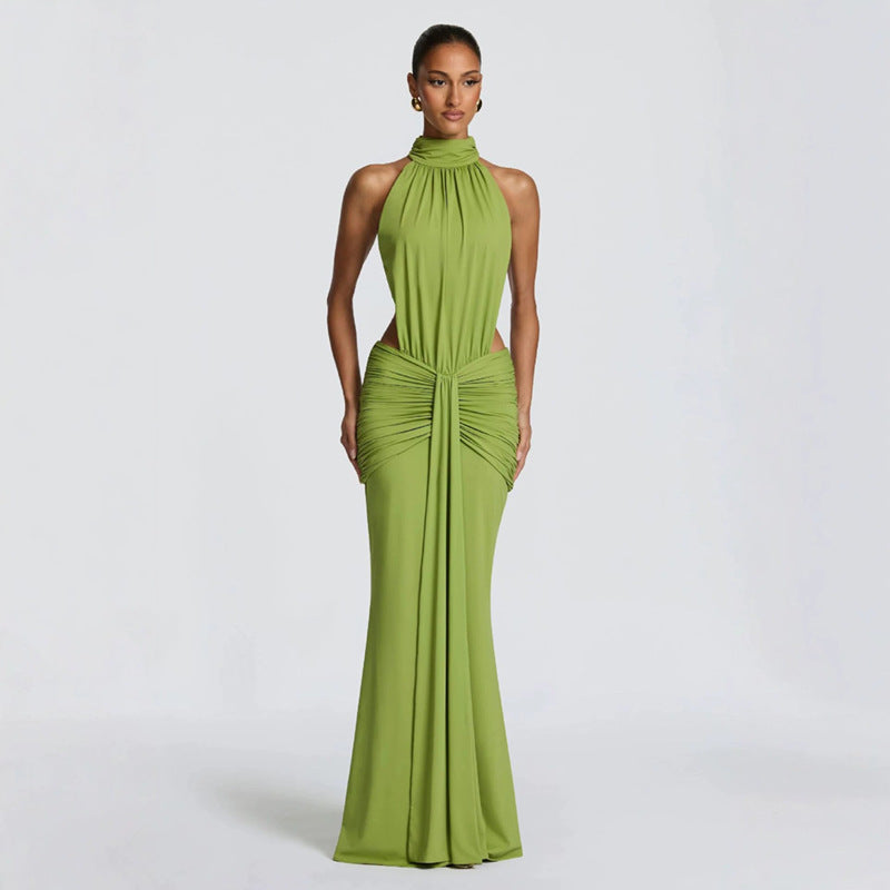 SUPERVALUECHOICE HCSEAB00001 Halter Neck Cutout Ruched Mermaid Maxi Dress