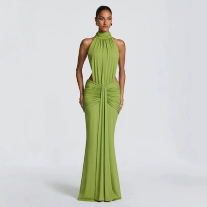 SUPERVALUECHOICE HCSEAB00001 Halter Neck Cutout Ruched Mermaid Maxi Dress