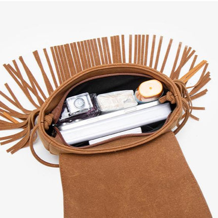 SuperValueChoice HCSEFA00035 Vintage Suede Fringe Shoulder Bag Women Large Capacity Handbag