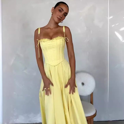 SUPERVALUECHOICE HCSEAA00068 Elegant Summer 2 Piece Outfit Strapless Tube Top High Waist Slit Midi Skirt Matching Set For Women