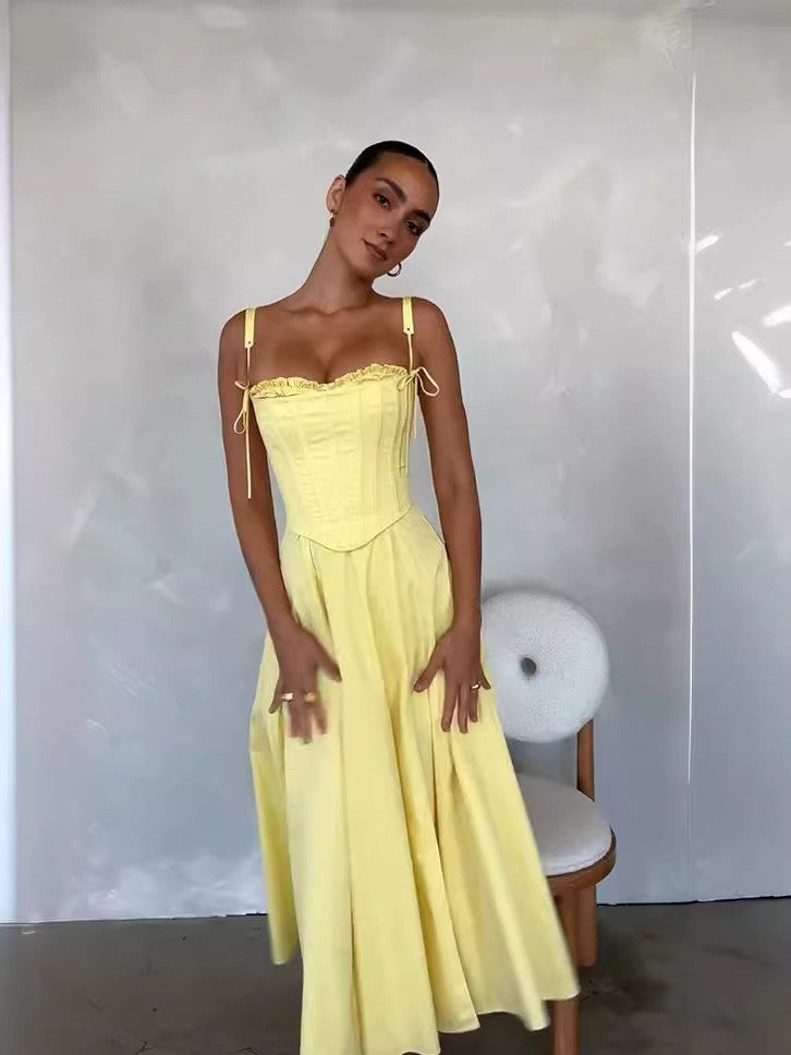 SUPERVALUECHOICE HCSEAA00068 Elegant Summer 2 Piece Outfit Strapless Tube Top High Waist Slit Midi Skirt Matching Set For Women