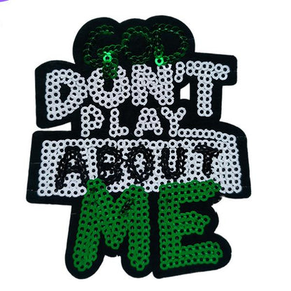SUPERVALUECHOICE HCSEYC00022 Small Size God Don't Play Bout Me Sequin Iron On Patch Clothing DIY Decor Applique 2.95''×3.39''