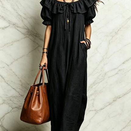 SUPERVALUECHOICE HCSEAA00049 Ruffled Off-the-Shoulder Maxi Dress