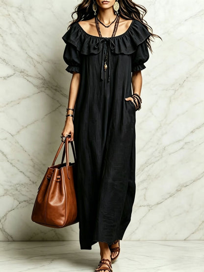 SUPERVALUECHOICE HCSEAA00049 Ruffled Off-the-Shoulder Maxi Dress
