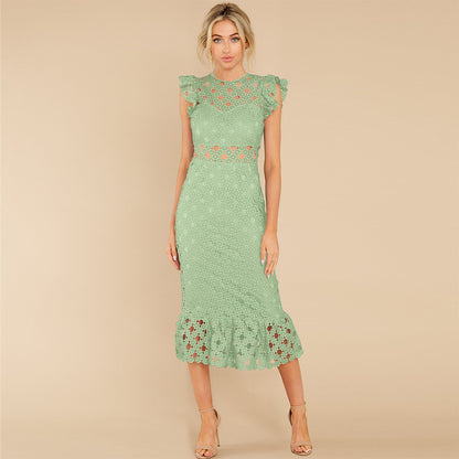 SUPERVALUECHOICE HCSEAC00009 Women's Sleeveless Scalloped Hem Fitted Floral Lace Bodycon Dress