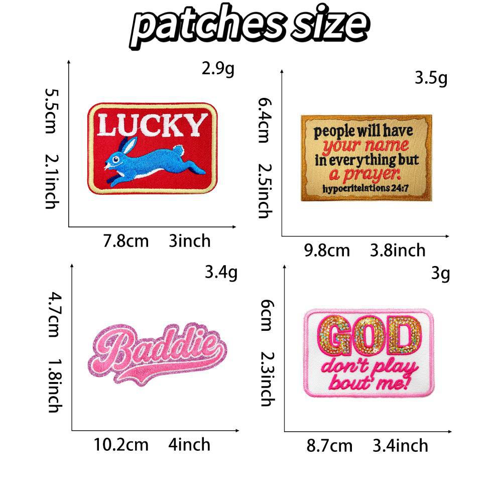 SUPERVALUECHOICE HCSEYSB000017 4Pcs Slogan Glitter Embroidered Iron On Patches Trendy Phrase Clothing DIY Decor Appliques