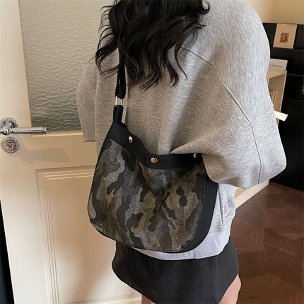 SuperValueChoice HCSEFA00066 Fashion Camouflage Hobo Youth Shoulder Bag for Women Retro Army Green Canvas Crossbody Bags Casual Streetwear Underarm Handbag