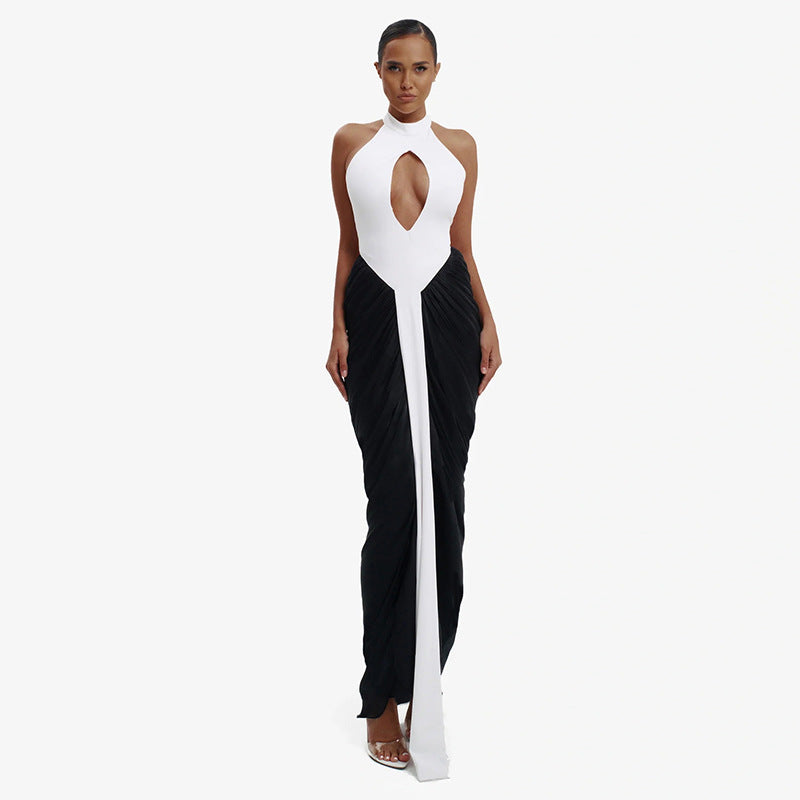 SUPERVALUECHOICE HCSEAC00015 Halterneck Cut-Out Maxi Dress With Flowing Chiffon Skirt