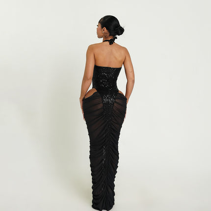 SUPERVALUECHOICE HCSEAC00006  Splicing Mesh Cut-Out Maxi Dress