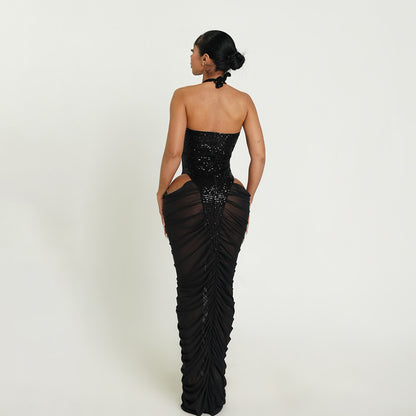 SUPERVALUECHOICE HCSEAC00006  Splicing Mesh Cut-Out Maxi Dress