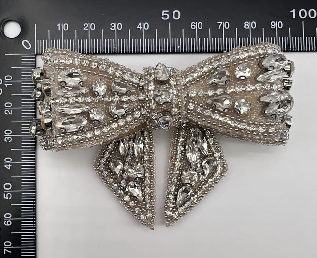 SUPÊR VÃLUE CHOICE  HCSEYD00008 Multicolor Rhinestone Bow Applique Crystal Beaded Bow Sew On Patch for Dress Jeans Tote Bag DIY Craft Decor