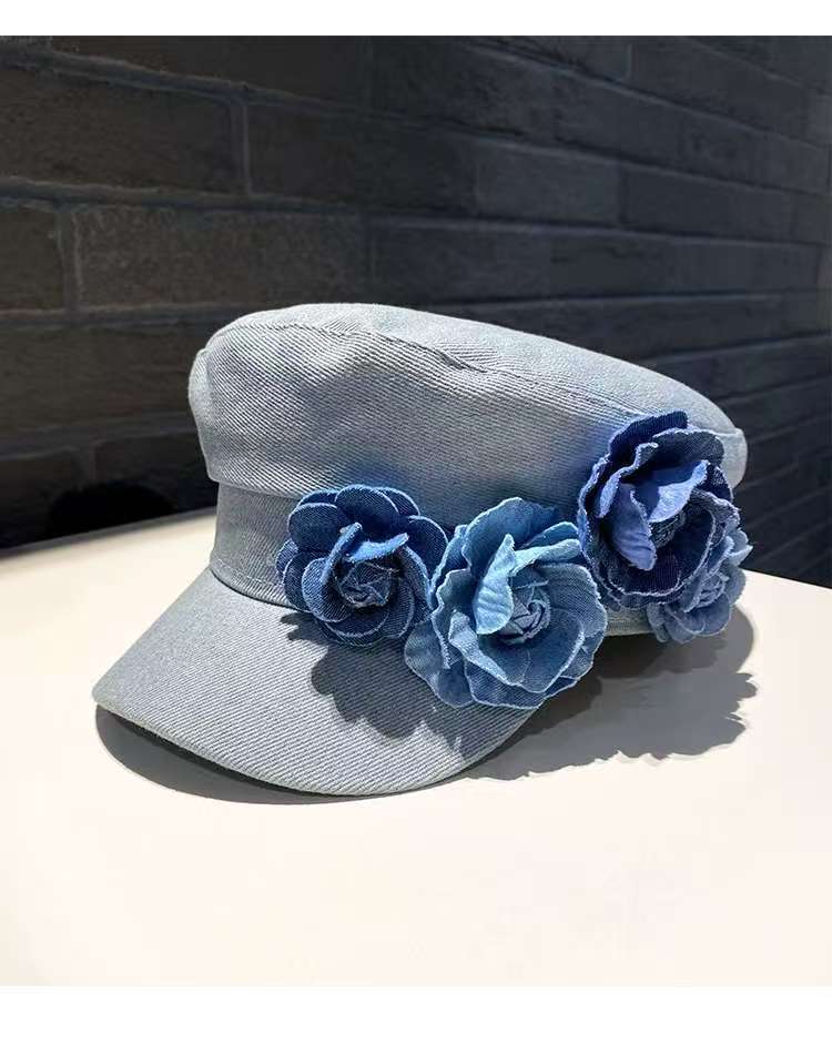 SUPERVALUECHOICE HCSEK00021 Denim Floral Newsboy Cap