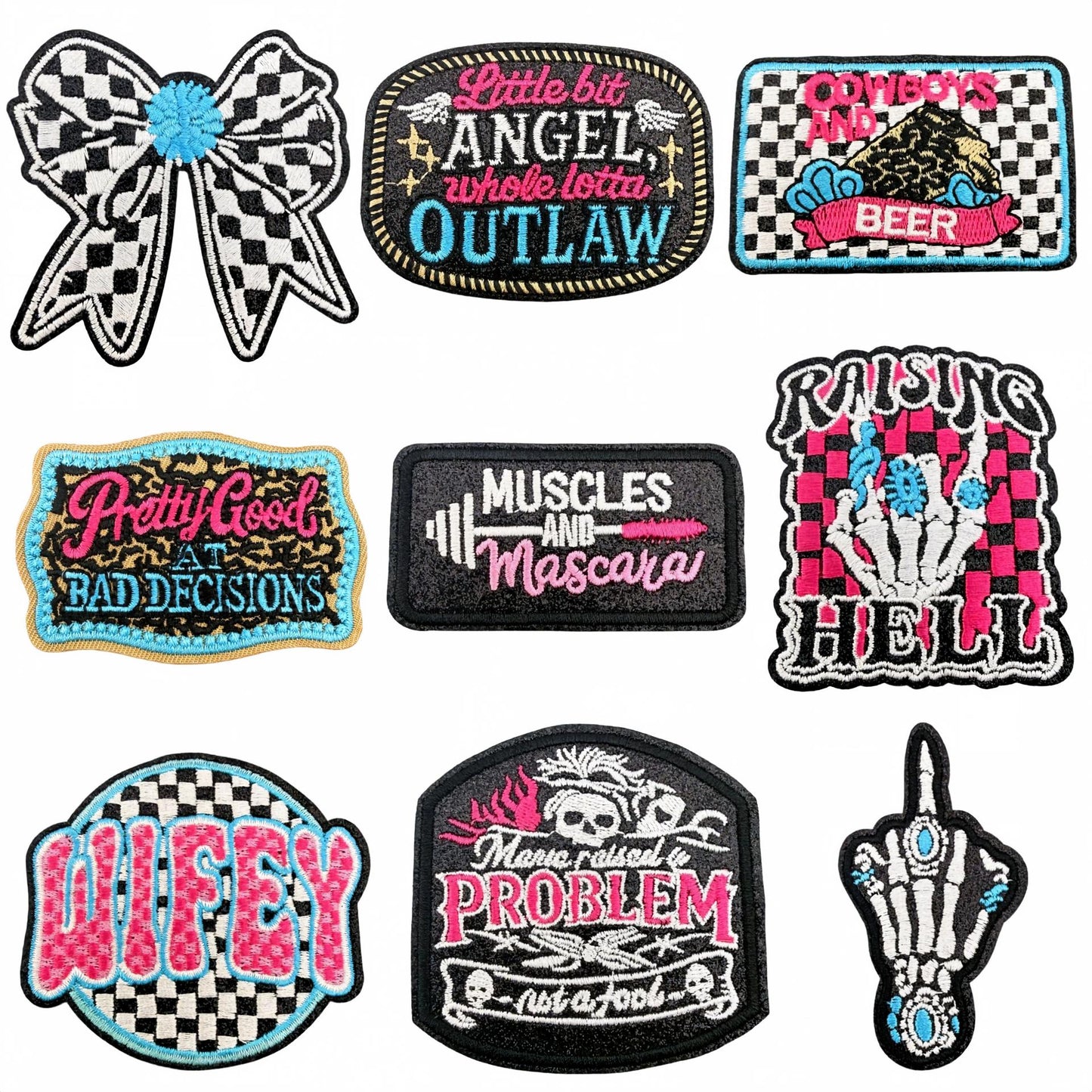 SUPERVALUECHOICE HCSEYSB000032 18Pcs Western Cowgirl Slogan Embroidered Iron On Patches Country Style Clothing DIY Appliques