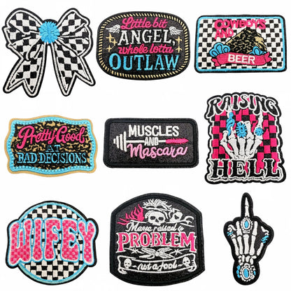 SUPERVALUECHOICE HCSEYSB000032 18Pcs Western Cowgirl Slogan Embroidered Iron On Patches Country Style Clothing DIY Appliques
