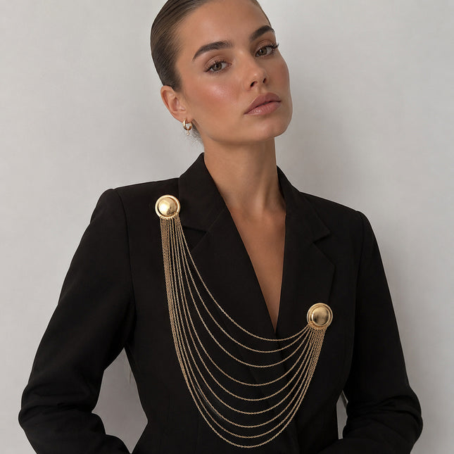 SUPERVALUECHOICE HCSESA00103 INS Fashion Elegant Multi-Layer Tassel Chain Design Brooch Decoration For Dress/Suit, Exaggerated Chain Bag Pendant