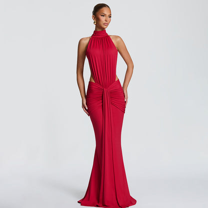 SUPERVALUECHOICE HCSEAB00001 Halter Neck Cutout Ruched Mermaid Maxi Dress