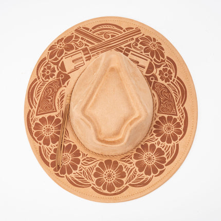 SUPERVALUECHOICE HCSEK00020 Laser Engraved Wide Brim Cowboy Fedora Hat