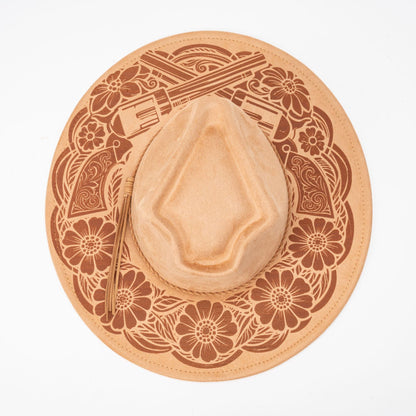 SUPERVALUECHOICE HCSEK00019 Laser Engraved Wide Brim Cowboy Fedora Hat