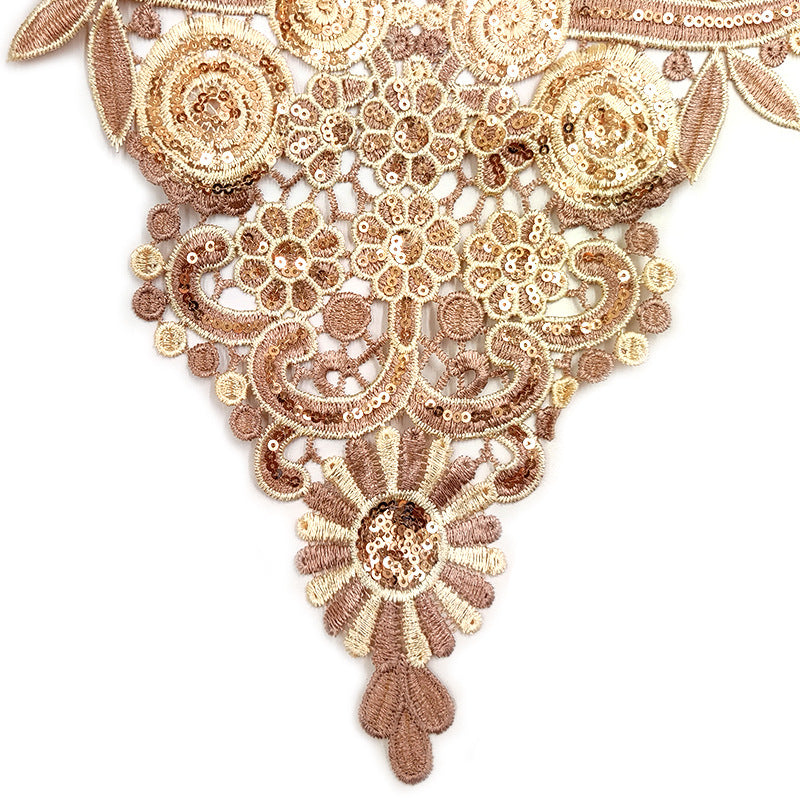 SUPERVALUECHOICE HCSEYB00093 Luxury Sparkly Sequin Floral V-Neck Guipure Lace Applique Rhinestone Accent Neck Trim for Wedding Formal Dress DIY Craft Supply 14.56'' X 17.32''
