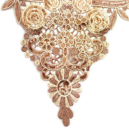 SUPERVALUECHOICE HCSEYB00093 Luxury Sparkly Sequin Floral V-Neck Guipure Lace Applique Rhinestone Accent Neck Trim for Wedding Formal Dress DIY Craft Supply 14.56'' X 17.32''