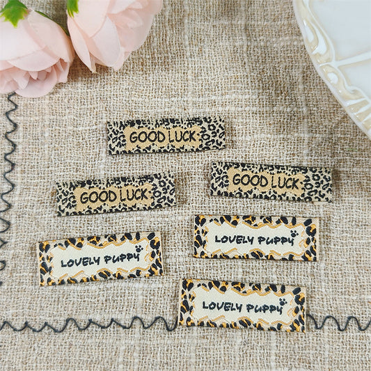 SUPERVALUECHOICE HCSEYSB00007 6 Pcs Animal Leopard Pattern Embroidered Text Woven Tags Paw Print Decorative Label for Hair Accessories Garment DIY Projects
