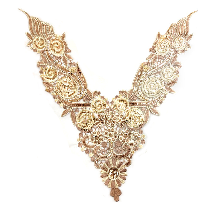 SUPERVALUECHOICE HCSEYB00093 Luxury Sparkly Sequin Floral V-Neck Guipure Lace Applique Rhinestone Accent Neck Trim for Wedding Formal Dress DIY Craft Supply 14.56'' X 17.32''