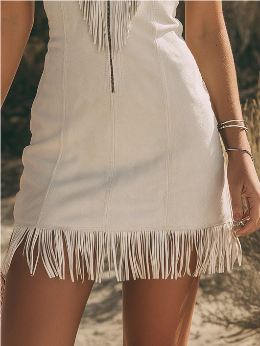 SUPERVALUECHOICE HCSEAA00040 Vintage Western Cowgirl Tassel V-neck Sleeveless Dress