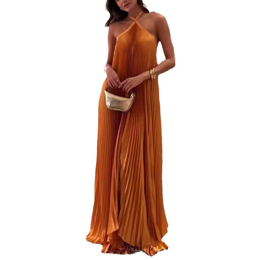 SUPERVALUECHOICE HCSEAA00003 Halter Backless Pleated Dress