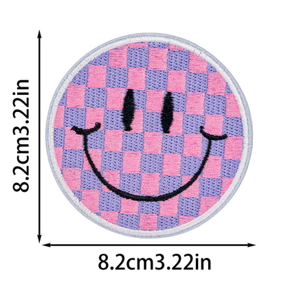 SUPERVALUECHOICE HCSEYSB00113 9Pcs Checkerboard Smiley Face Embroidered Iron On Patches Colorful Clothing DIY Appliques