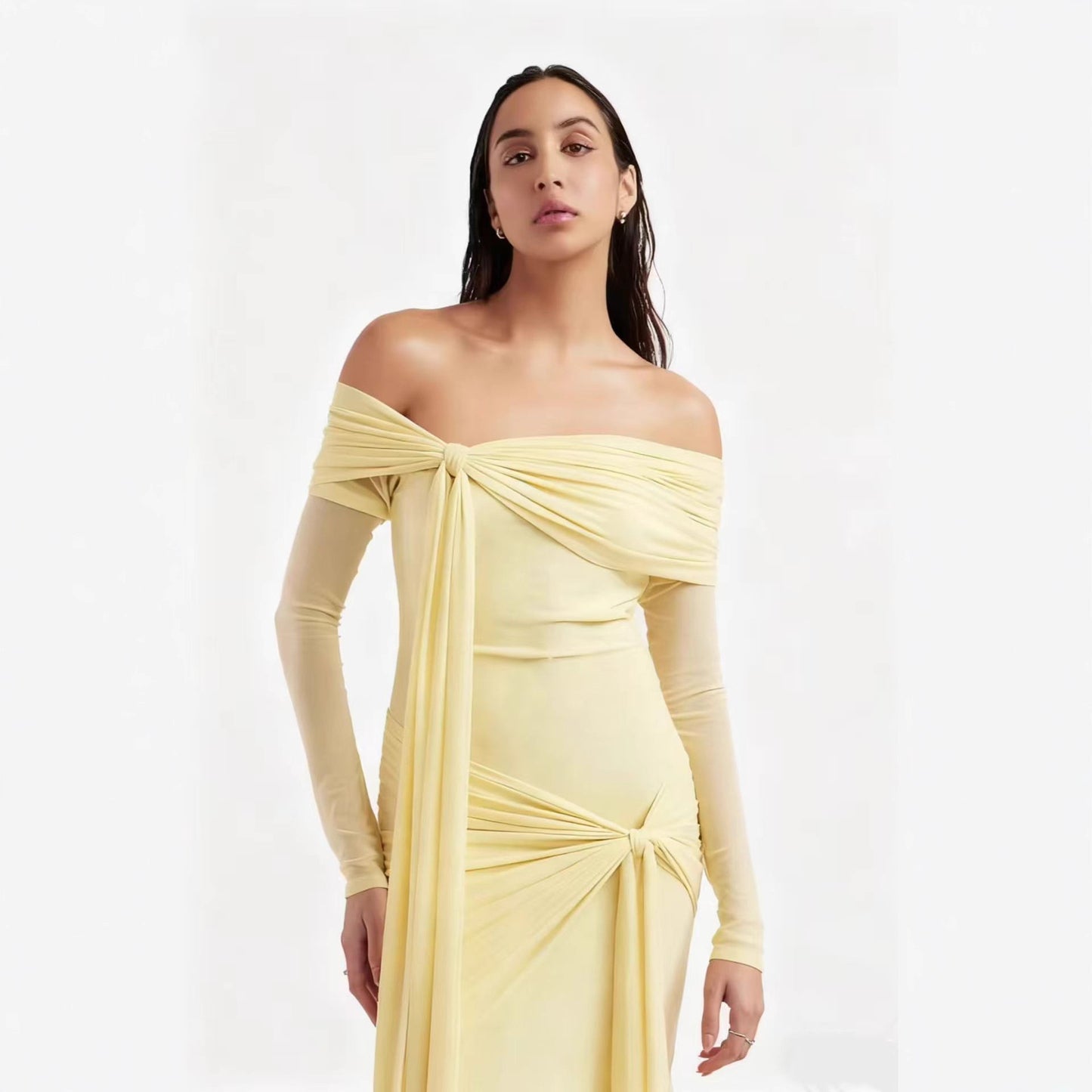 SUPERVALUECHOICE HCSEAC00005 Off-the-Shoulder Knotted Draped Maxi Dress