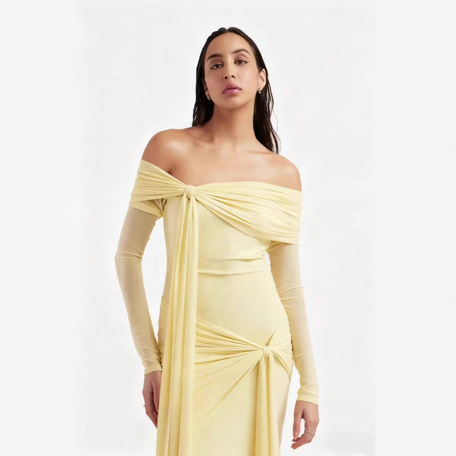SUPERVALUECHOICE HCSEAC00005 Off-the-Shoulder Knotted Draped Maxi Dress