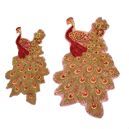 SUPERVALUECHOICE HCSEYSB00105 Large Gold Red Peacock Embroidered Appliques Sew-on Dress Clothing Decor Patches