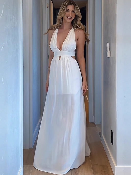 SUPERVALUECHOICE HCSEAA00017 Halter Deep V Cutout Maxi Dress