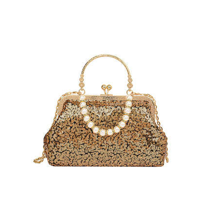 SuperValueChoice HCSEFA00051 Vintage Evening Clutch Bag Sparkly Sequin Handbag for Women Bridal Wedding Purse Elegant Beaded Pearl Shoulder Bag Glitter Crossbody Bag for Cocktail Banquet Prom Party