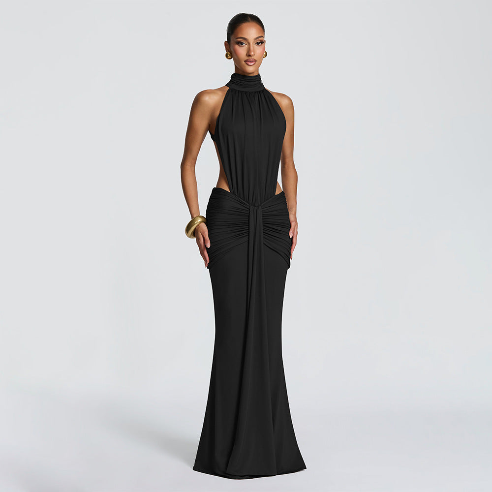 SUPERVALUECHOICE HCSEAB00001 Halter Neck Cutout Ruched Mermaid Maxi Dress