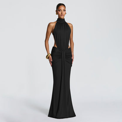 SUPERVALUECHOICE HCSEAB00001 Halter Neck Cutout Ruched Mermaid Maxi Dress