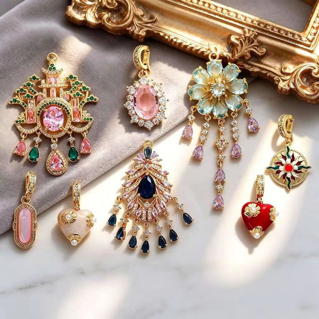 SUPERVALUECHOICE HCSESC00008 Vintage Royal Palace Style Charms Pendants, DIY Jewelry Making Supplies, Ornate Tassel Rhinestone Crystal Charms for Earrings Necklaces Crafting