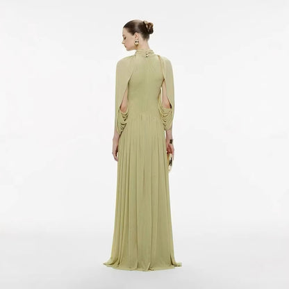 SUPERVALUECHOICE HCSEAA00010 Ruched Cape-Overlay O-Neck Sheath Maxi Dress