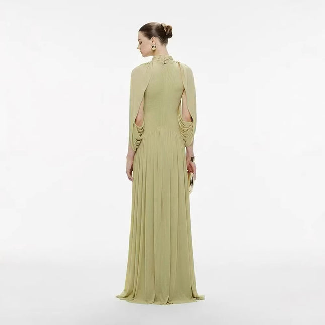 SUPERVALUECHOICE HCSEAA00010 Ruched Cape-Overlay O-Neck Sheath Maxi Dress