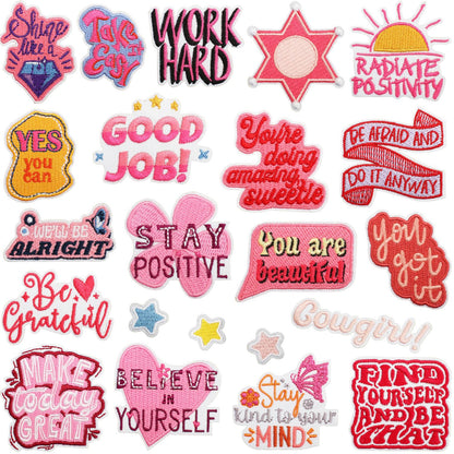SUPERVALUECHOICE HCSEYSB000020 22Pcs Positive Motivational Slogan Embroidered Iron On Patches Clothing DIY Appliques