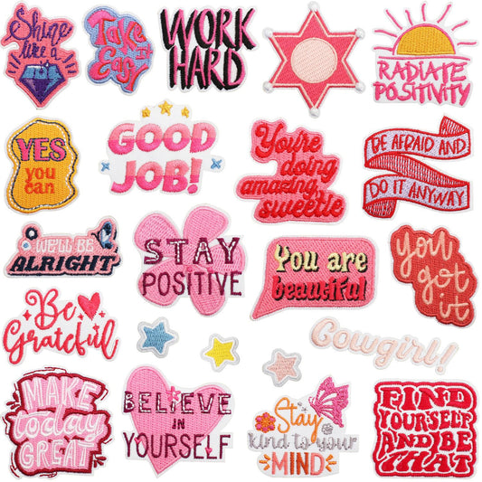 SUPERVALUECHOICE HCSEYSB000020 22Pcs Positive Motivational Slogan Embroidered Iron On Patches Clothing DIY Appliques