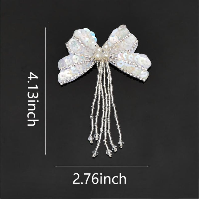 SUPERVALUECHOICE HCSEYD00021 Sequin Bow Tassel Rhinestone Beaded Patch Clothing Sew On Sparkle DIY Decor Appliques