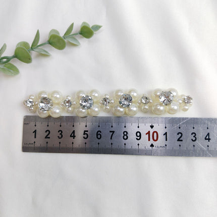 SUPERVALUECHOICE CHRISTMAS HCSEYD00050 Hand Beaded Clothing Applique, Faux Pearl Rhinestone Beaded Trim, DIY Sew On Garment Embellishment