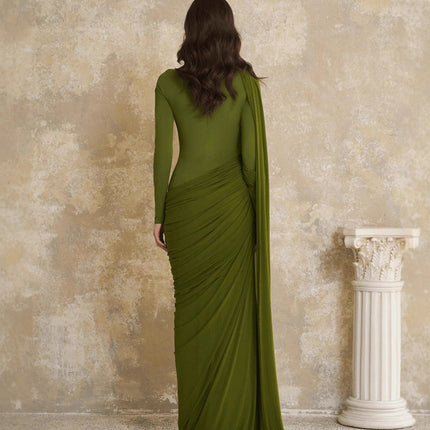 SUPERVALUECHOICE HCSEAC00007 High Neck Draped Ruched Bodycon Maxi Gown