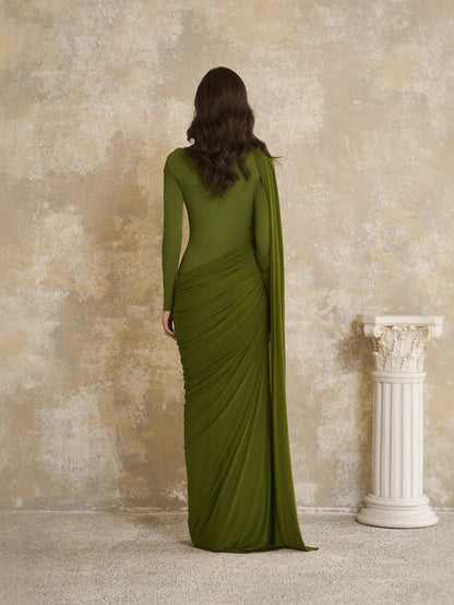 SUPERVALUECHOICE HCSEAC00007 High Neck Draped Ruched Bodycon Maxi Gown