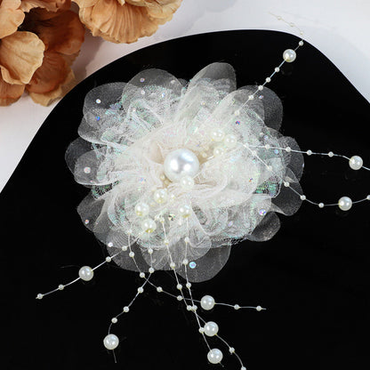 SUPÊR VÃLUE CHOICE  HCSEYG00006 3D Organza Fabric Flower Applique Feather Pearl Rhinestone Floral Patch Sew On Embellishment for Wedding Dress Costume Qipao DIY Craft Decor 3.14"×3.14"