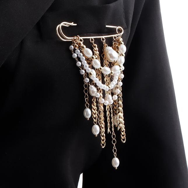 SUPERVALUECHOICE HCSESA00120  Women's Modesty Pin, Suit Collar Pin, Ins-Style Teardrop Fringe Beaded Chain Pendant, Unique Niche Birthday Gift