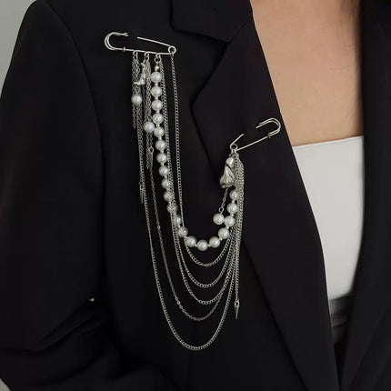 SUPERVALUECHOICE HCSESA00108 INS Fashion Elegant Multi-Layer Tassel Chain Design Brooch Decoration For Dress/Suit, Exaggerated Chain Bag Pendant